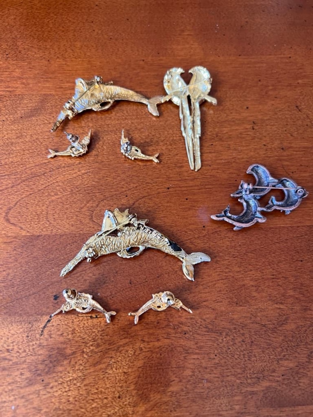 Gold-Tone Dolphin and Mermaid Pin Set - Unbranded